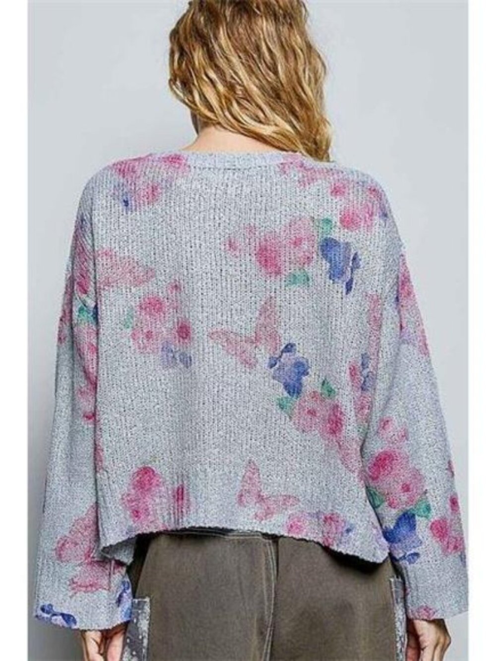 POL Ribbed Butterfly Print Round Neck Knit Top - Picture 4 of 5